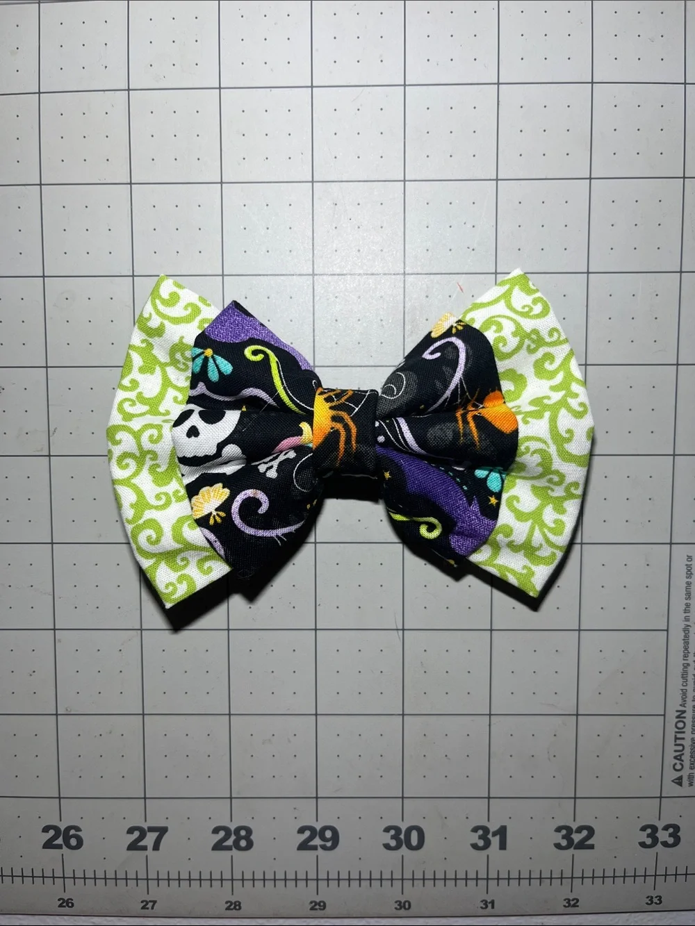 Kids Halloween Fabric Hair Bow - Black & Lime Green